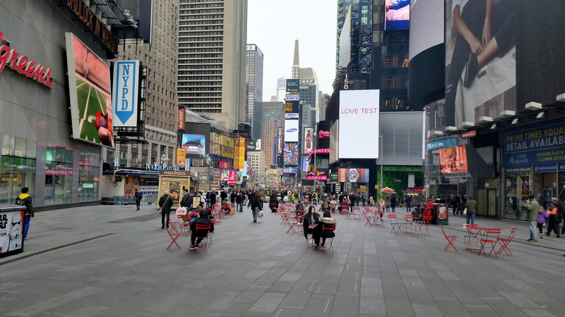 road, city street, transportation, office building exterior, manhattan, New York, outdoors, real people, building exterior, Times Square, architecture