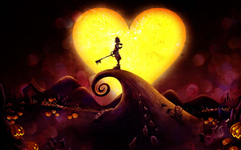 Games, digital composite, close-up, illuminated, standing, yellow, curly, design, digital, Kingdom Hearts, lighting equipment, halloween, water, orange color