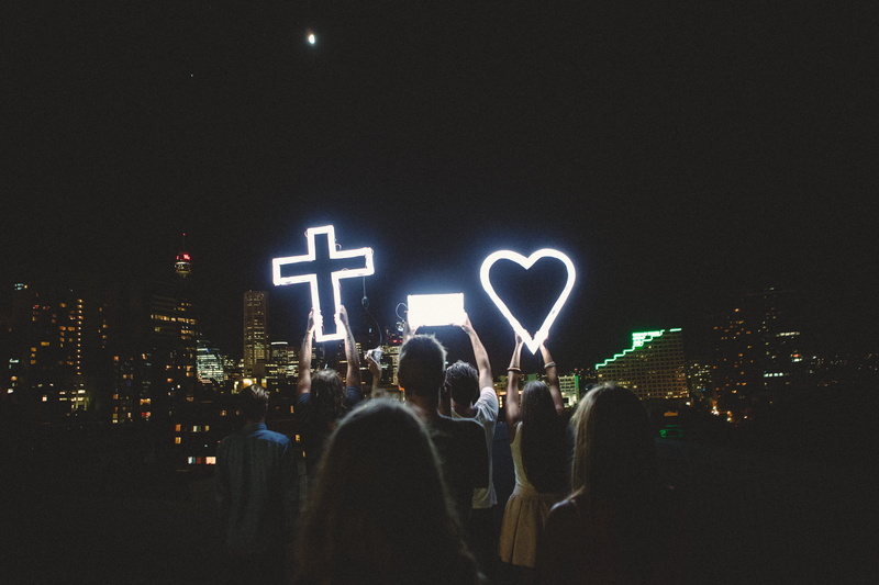 men, selective, support, crowd, neon, religious, light, nature, rear view, urban Scene, sky, illuminated, Cross, female, adult, outdoors, 5K, lifestyles