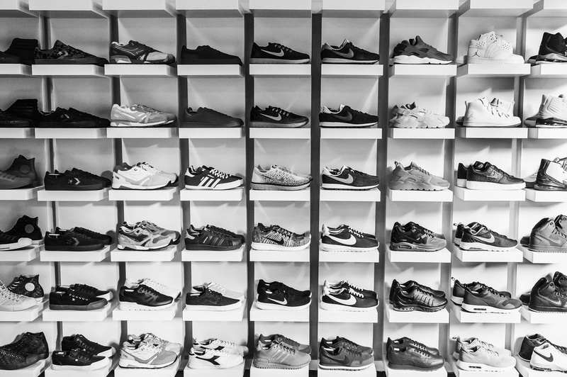 variation, for sale, shoe, store, School, fashion, consumerism, indoors, large group of objects, retail display, collection, abundance, Shoes, no people