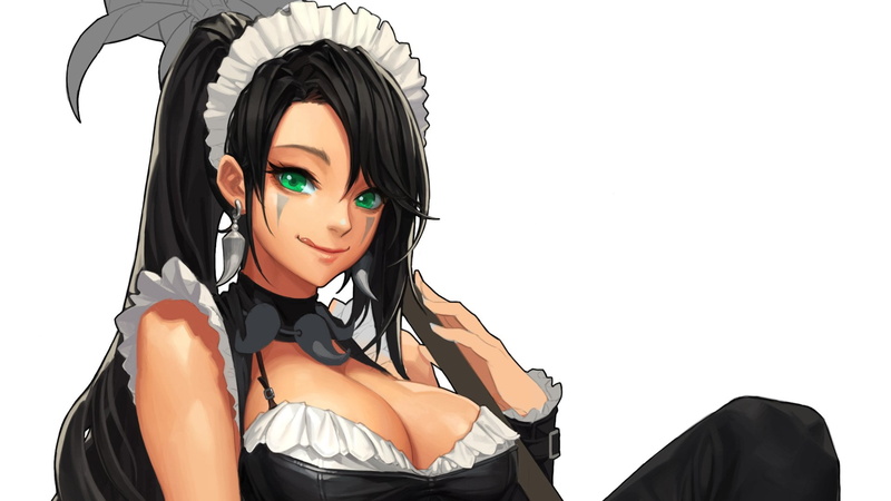 copy space, front view, Nidalee (League Of Legends), 1080P, black color, clothing, one person, women, indoors, studio shot, looking at camera, beauty