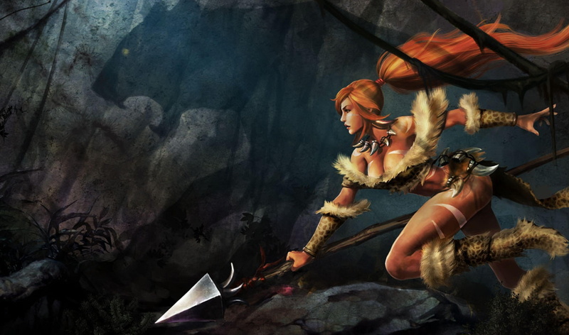 spear, long hair, female, league of legends, video games, nidalee, red hair, 1080P, games, weapon