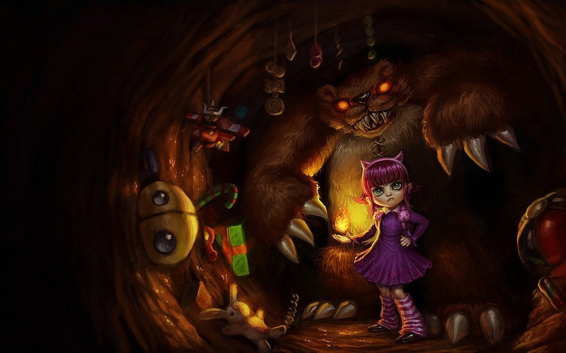 purple, girl, anime, character, 720P, Annie (League Of Legends), haired, Tibbers (League Of Legends), Video Game, League Of Legends