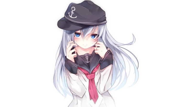 2K, glasses, people, Kantai Collection, men, females, emotion, anime, women, cut out, copy space, contemplation, Hibiki (KanColle), teenager, white background