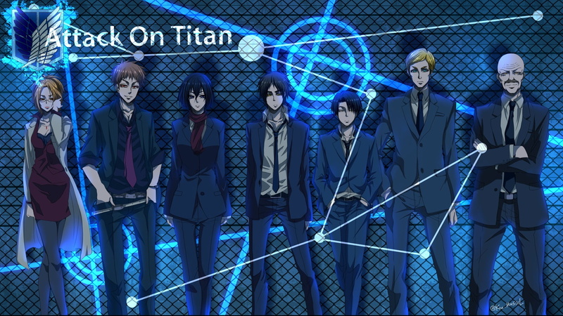 wireless technology, Attack On Titan, blue, Levi Ackerman, males, digital composite, people, railing, communication, Anime, business person, human representation