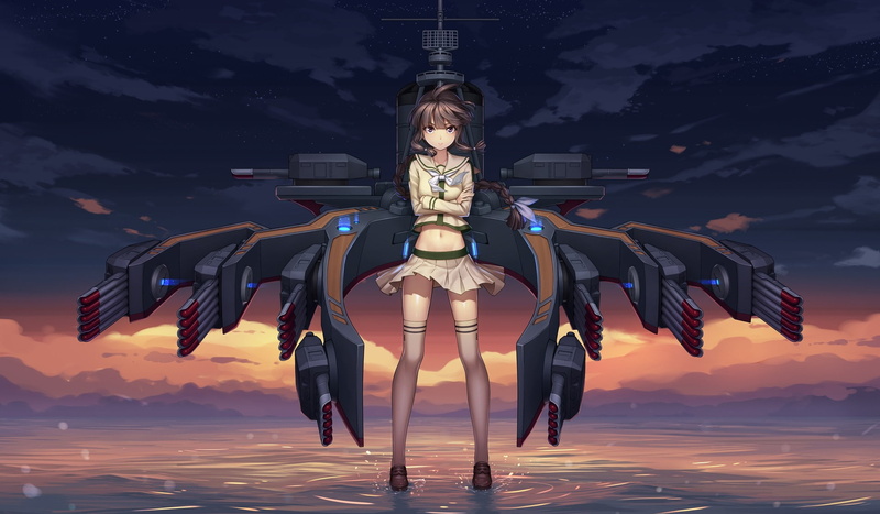 digital composite, anthropomorphism, front view, human representation, art and craft, cloud - sky, built structure, anime girls, no people, sky, Kantai Collection