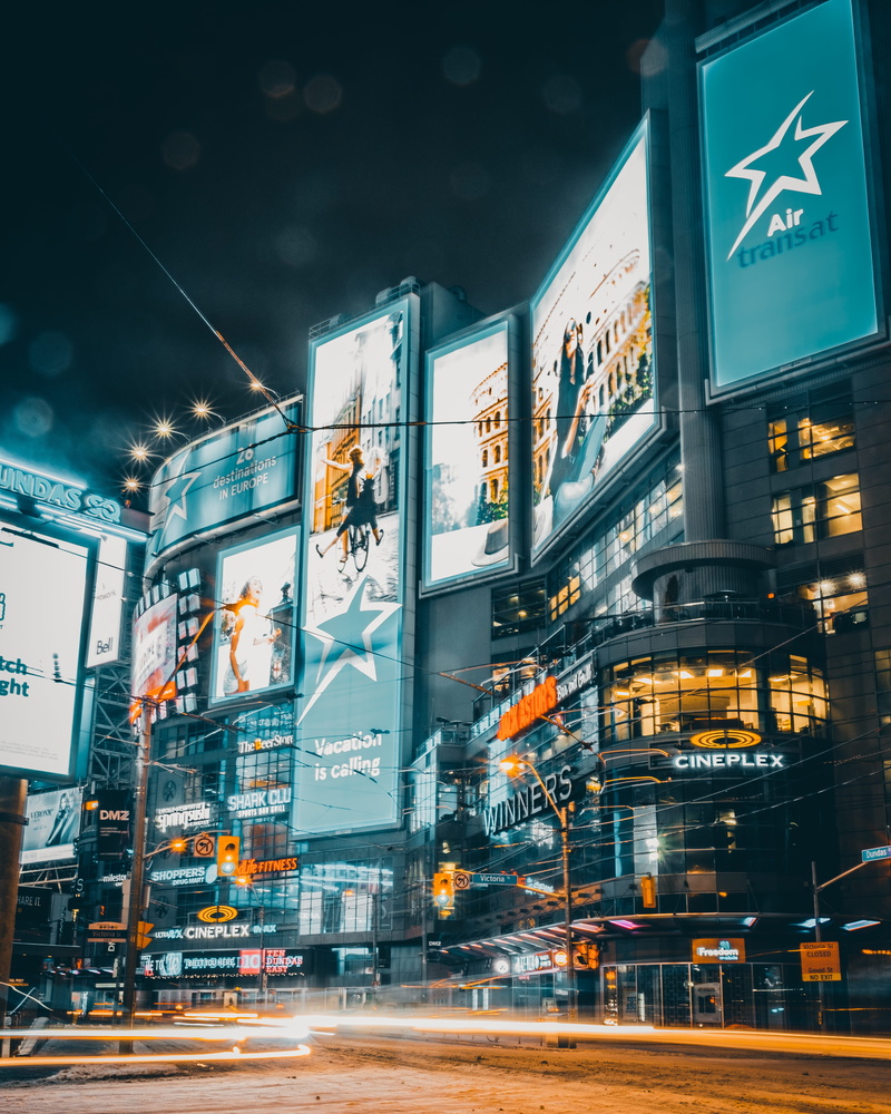 outdoors, built Structure, light, transportation, depth, business, people, urban, famous Place, downtown District, modern design, metropolitan, yonge and dunda