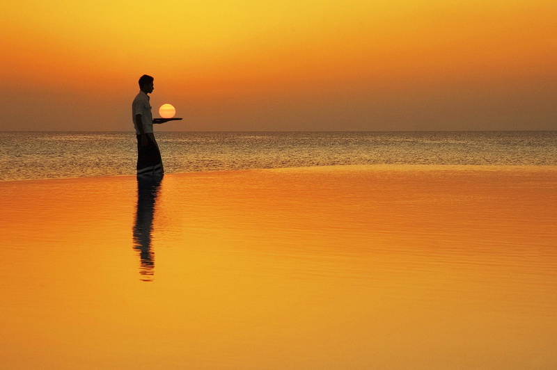 ocean, skies, pool, button, beach, island, sunset, tropical, lagoon, swimming, sand, men, shirt, white, orange, exoti, paradise, carry, 1080P, s, sun