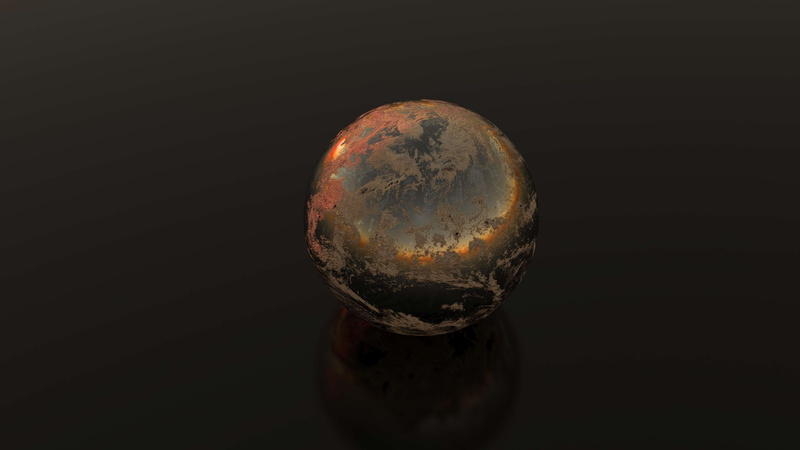 ball, no people, nature, dark, dark clouds, close-up, model, grey skies, glowing, sphere, still life, sunset, reflection, orange skies, clouds ball, cloudscape