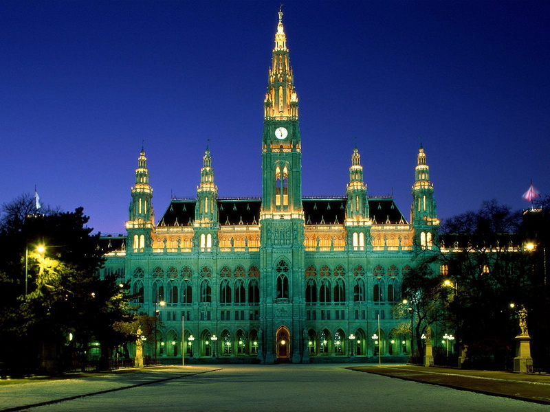 government, city, vienna, night, illuminated, history, outdoors, spire, grya, sky, building exterior, tower, cityscape, built structure, clear sky, no people