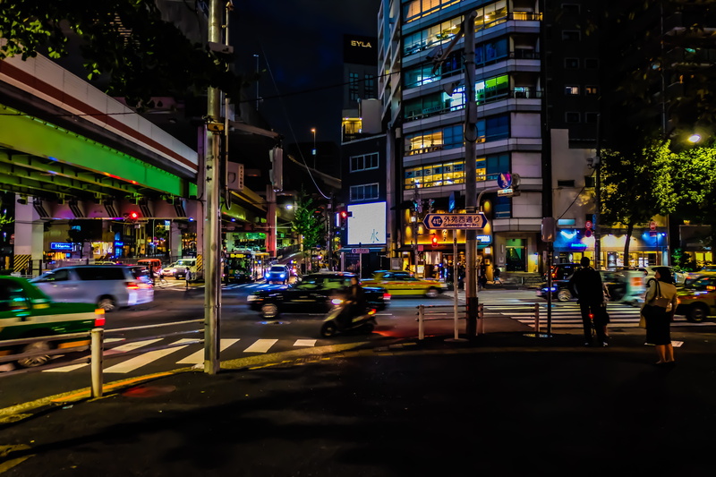 car, motion, land vehicle, architecture, nightlife, minato, transportation, built structure, real people, road, japan, building exterior, building, city life