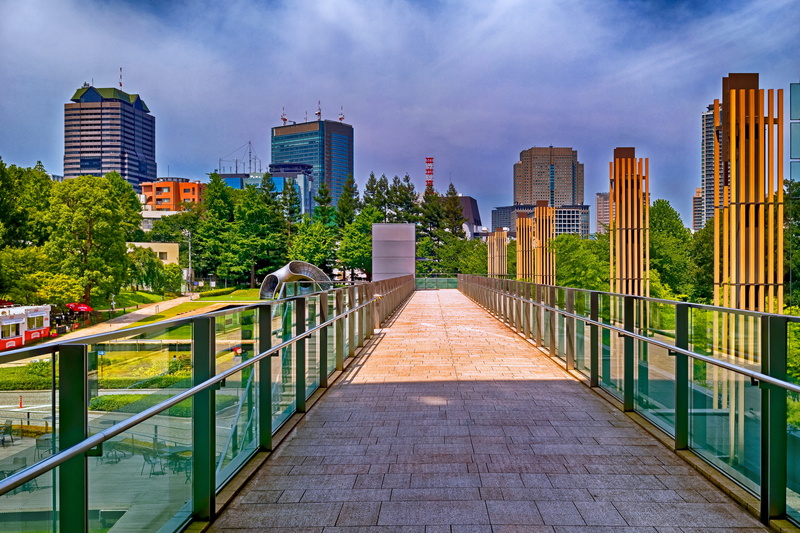 landscape, no people, city life, built structure, connection, roppongi, nature, tokyo, footpath, bridge, high rise building, architecture, skyscraper, building