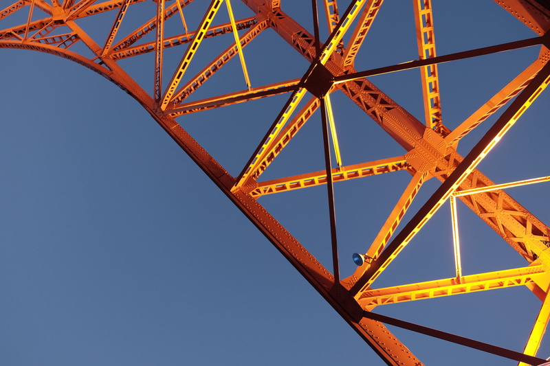 amusement park ride, blue, bridge - man made structure, pattern, urban, minato-ku, communication, connection, technology, travel, clear sky, tower, 4K