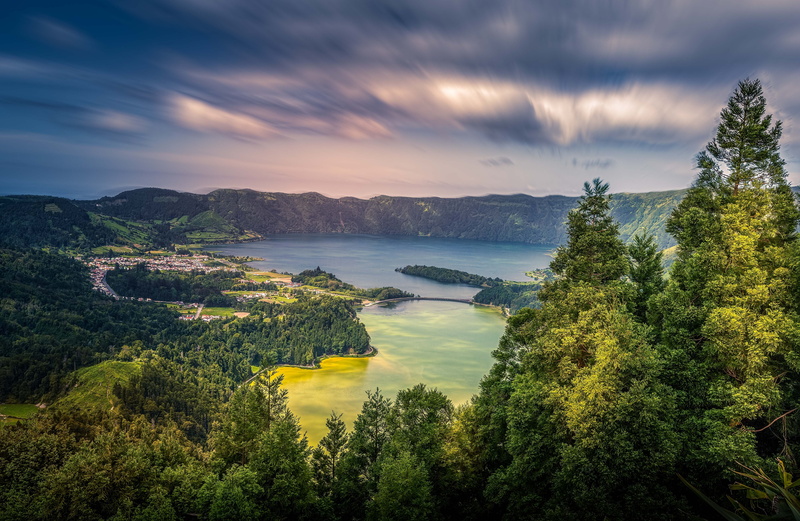 nature, growth, green color, sete cidades, acores, cloud - sky, plant, forest, scenics - nature, non-urban scene, beauty in nature, volcano, 5K, island