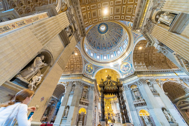 building, history, place of worship, dome, città del vaticano, indoors, the past, religion, art and craft, 5K, ornate, architecture, ceiling, mural, belief