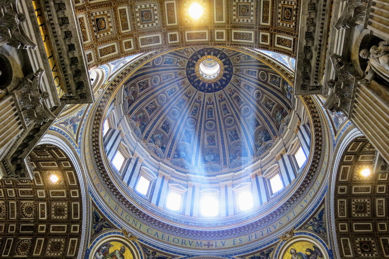 up, low angle view, vatican city, circle, catholic, st. peters basilica, history, ceiling, pattern, creativity, mural, god, travel destinations, blue, ornate