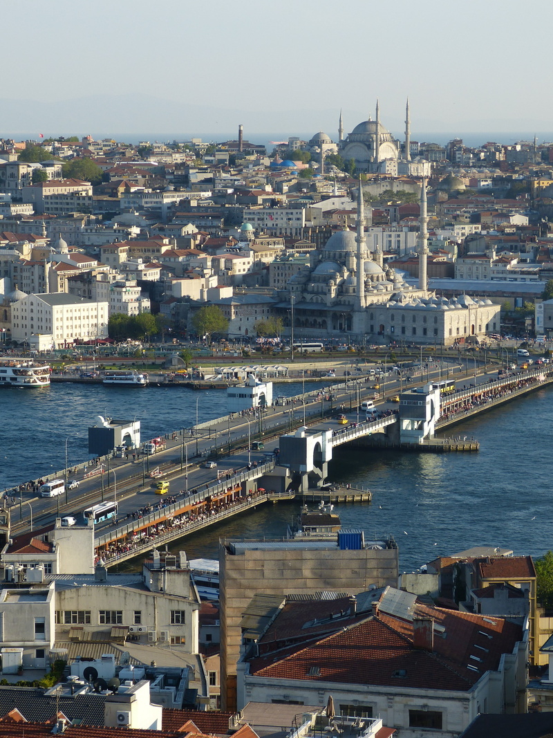 no people, cityscape, mode of transportation, megacity, water, river, sky, istanbul, view, horn, 4K, arch bridge, galata, turkey, minaret, bridge - man made structure