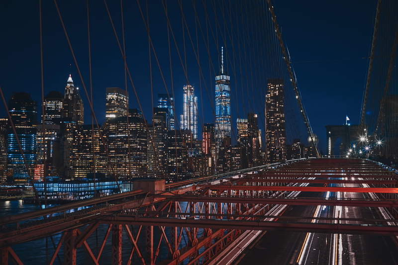 near, buildings, walk, night, built structure, skyline, brooklyn, landscape, connection, bridge, city, megacity, outdoors, brooklyn bridge, illuminated