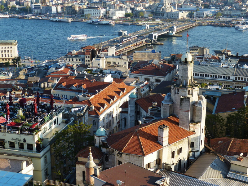golden, roof, high angle view, outlook, minaret, 4K, built structure, galata, church, cityscape, sea, building, golden horn, old town, transportation
