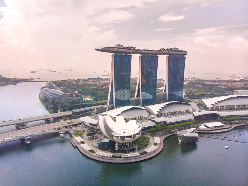 marina, hotel, city, day, asia, tourism, swimming pool, no people, water, sunrise, travel, pink sky, cotton candy sky, cityscape, cloud - sky, megacity