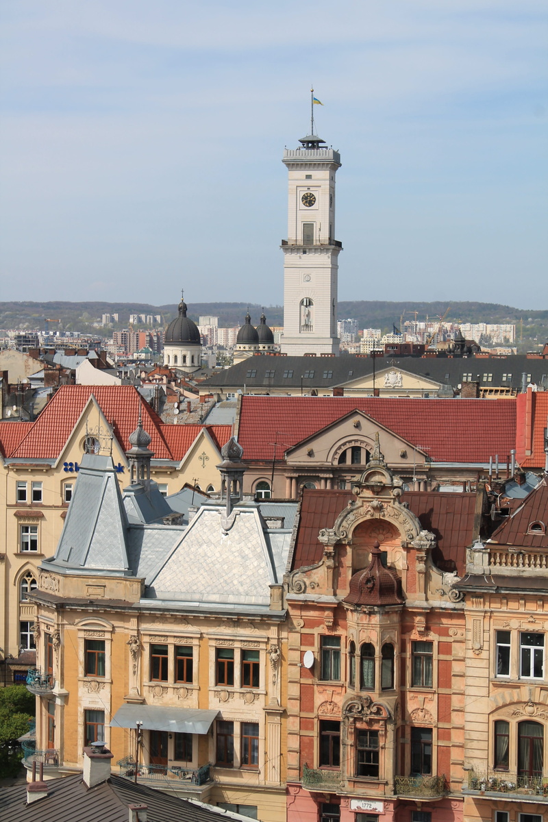building exterior, travel, old, architecture, outdoors, 4K, old town, building, townscape, tower, day, lviv, town hall, city, spire, belief, no people