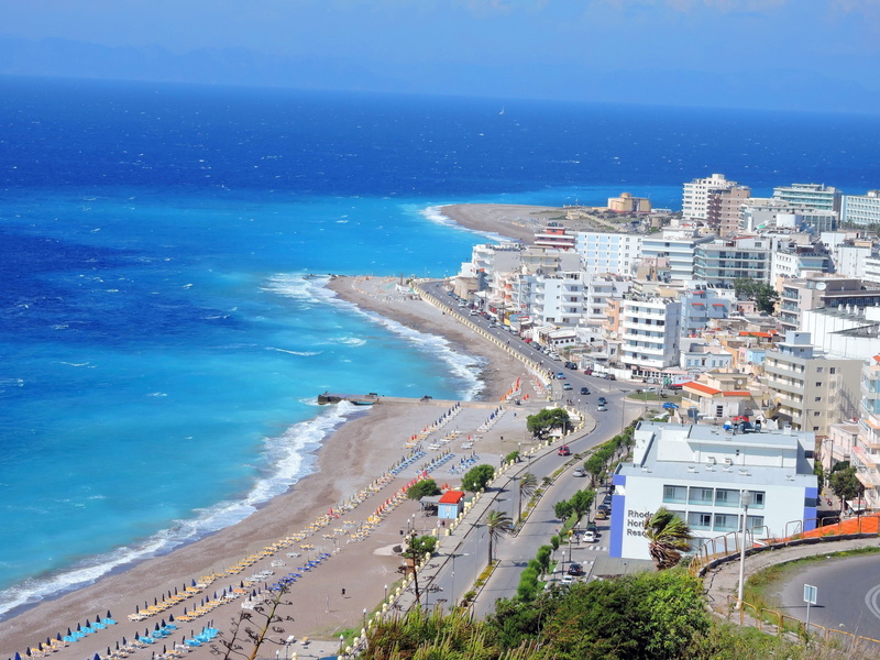 travel, land, 4K, day, beach, coastline, sea, high angle view, no people, outdoors, blue, city, rhodes, tree, megalopolis, horizon over water, beauty in nature
