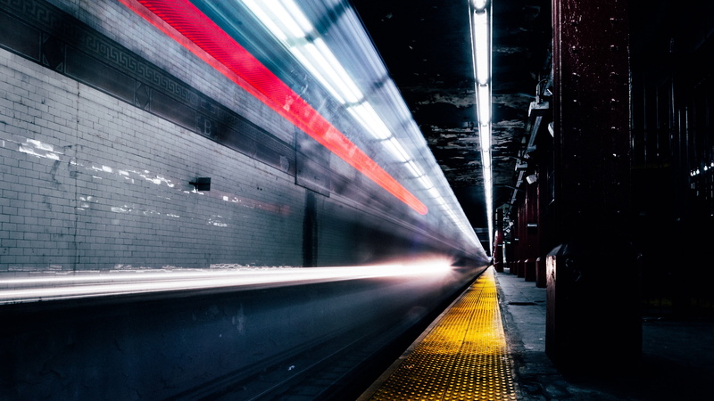 rapid transit, night, illuminated, building exterior, rail transportation, underground, sky, long exposure photography, blurred motion, line, direction