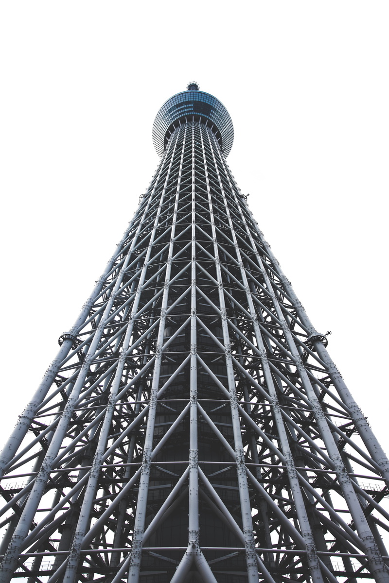 sumida-ku, tokyo skytree, travel destinations, pattern, low angle view, city, tower, architecture, 5K, metal, building exterior, japan, no people, day