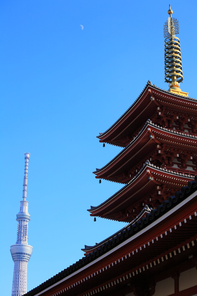 roof, asia, cultures, spire, outdoors, building, tokyo skytree, tokyo, travel, built Structure, temple, building exterior, sensō-ji temple, clear sky, architecture