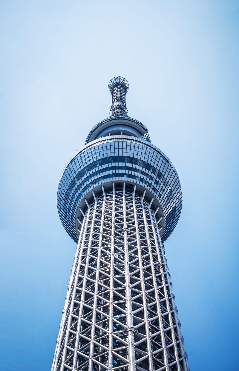 modern, building, glass, skytree, spire, nature, sky, blue, tall - high, travel, window, looking up, tall, metal, tokyo skytree, development, observatory