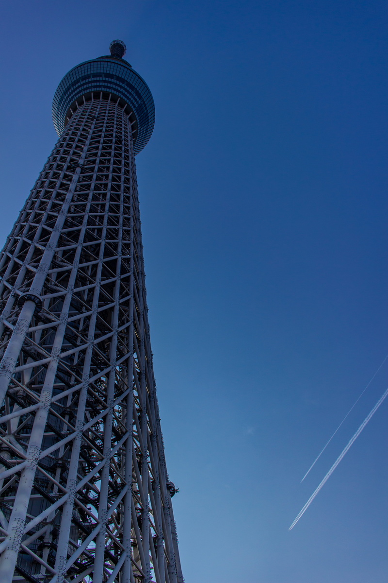 clear sky, no people, blue, tall, modern, vapor trail, skyscraper, chemtrail, spire, architecture, tower, city, japan, travel destinations, built structure