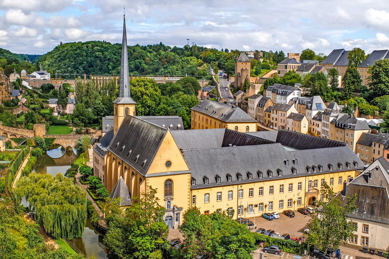 europe, trees, roof, green, town, panorama, middle, ville basse, architecture, luxembourg, brown, outdoors, tree, plant, building, gray, landscape, abbey