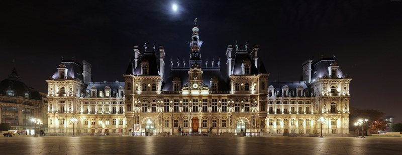 beautiful, architecture, moon, exterior, square, light, hotel, night, castle, 8K, place, Hotel De ville