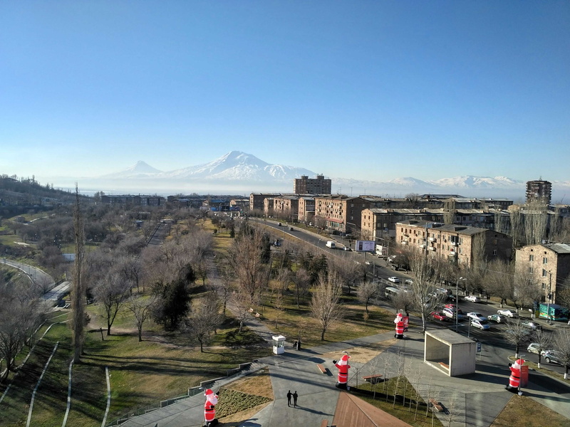 built structure, no people, armenia, architecture, day, copy space, mountain, mountains, motor vehicle, ararat, outdoors, blue, winter, tumo center for creative technologies