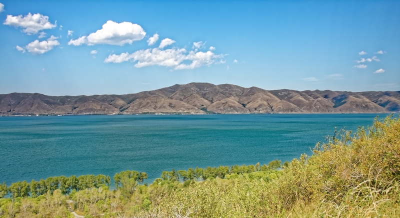 panorama, armenia, sea, mountain range, water, blue, day, nature, plant, arid climate, land, 8K, outdoors, non-urban scene, lake, rock - object, beauty in nature