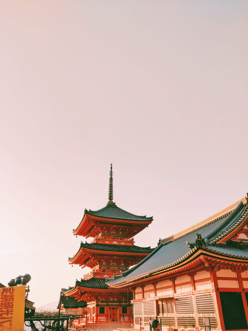town, travel destinations, green, low angle view, urban, 294 kiyomizu 1-chōme, no people, copy space, housing, clear sky, ornate, roof, japan, building exterior