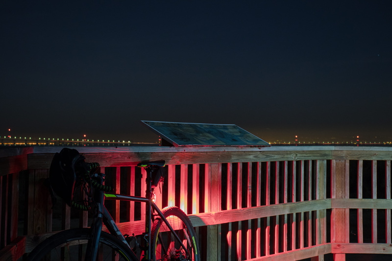 copy space, sky, light, red, redwood shores, outdoors, observation deck, corrugated, railing, building exterior, cyclocross, long exposure, usa, nature