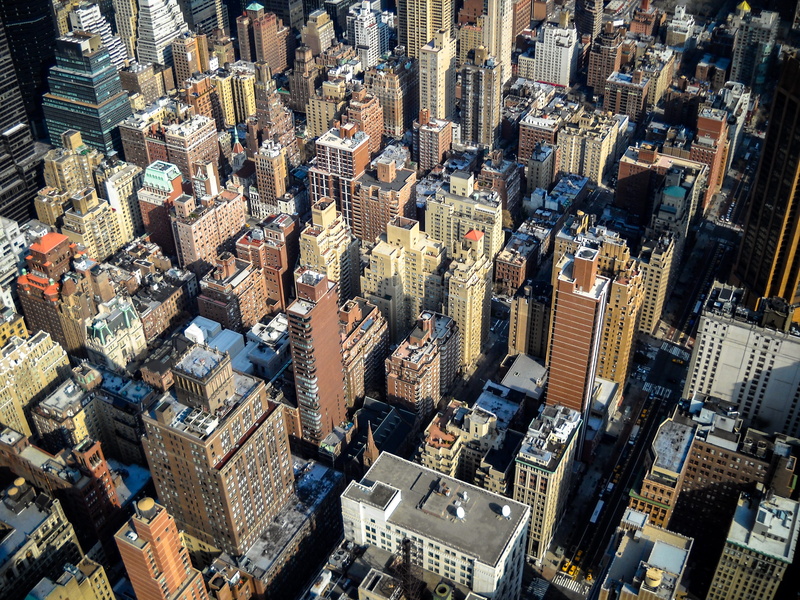 urban, office building exterior, modern, skyscraper, cityscape, aerial view, residential district, city life, crowd, tall - high, new york city, outdoors