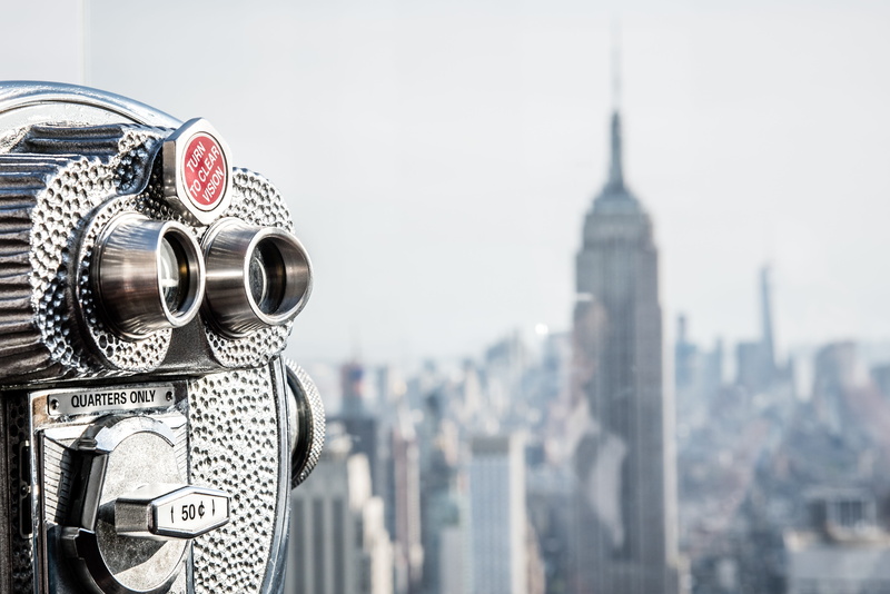 binoculars, tourism, coin, history, new york, travel destinations, building exterior, silver colored, 4K, focus on foreground, buildings, office building exterior