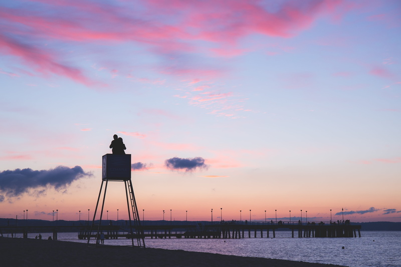 built structure, dusk, sand, tower, baltic, silhouette, gdansk, pink, orange color, pier, architecture, poland, beauty in nature, nature, land, people
