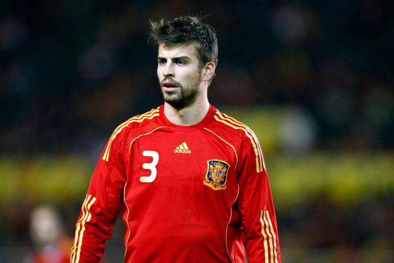 pique, adult, day, front view, neck, sports uniform, red, waist up, sport, uniform, confidence, gerard, jersey, standing, one person, adidas, soccer, sportsman
