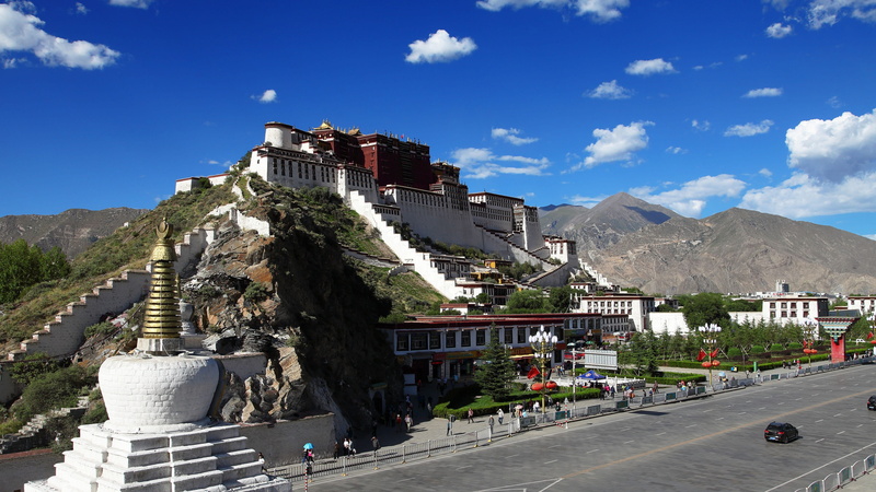 cloud - sky, nature, the scenery, 4K, transportation, city, road, sky, building, no people, mountain range, Tourism, Potala Palace, day, architecture