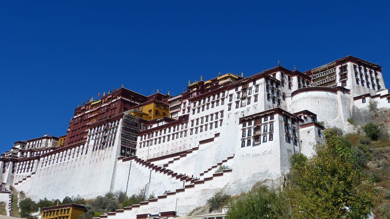 travel destinations, history, no people, old, sky, lhasa, the past, tree, built structure, nature, low angle view, travel, city, architecture, 4K, blue