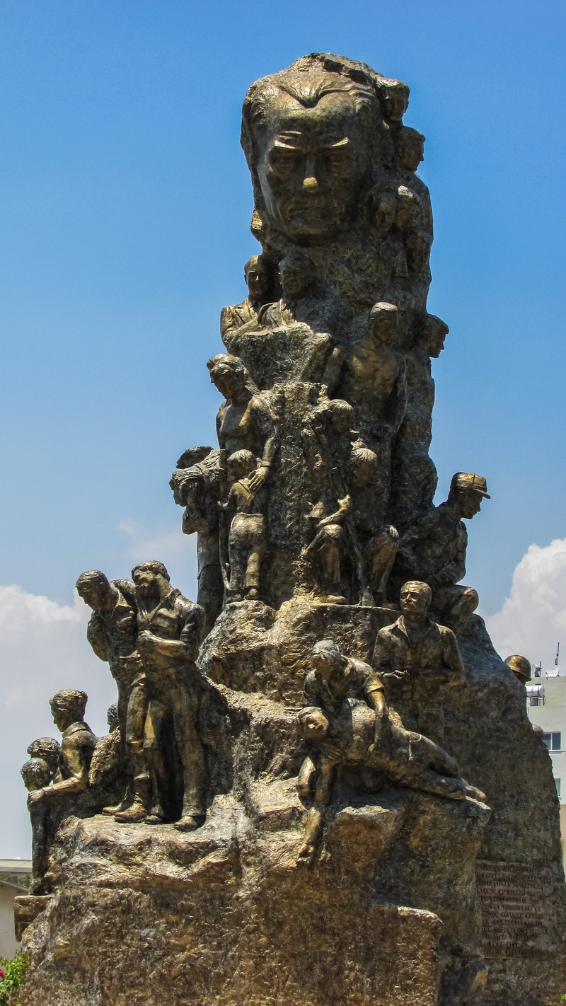 low angle view, clear sky, monument, history, sightseeing, day, male likeness, no people, famagusta, nature, creativity, 4K, sky, art and craft, sculpture