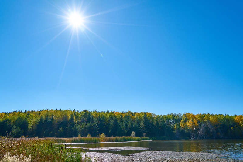 clear sky, composition, nobody, backgrounds, 8K, lake, beauty in nature, green, scenics - nature, water, bright, background, tree, autumn, blue, no people