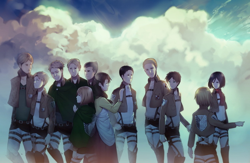 nature, crowd, Mikasa Ackerman, Petra Ral, Gunther Schultz, sky, Erd Gin, three quarter length, group of people, Marco Bott, casual clothing, lifestyles
