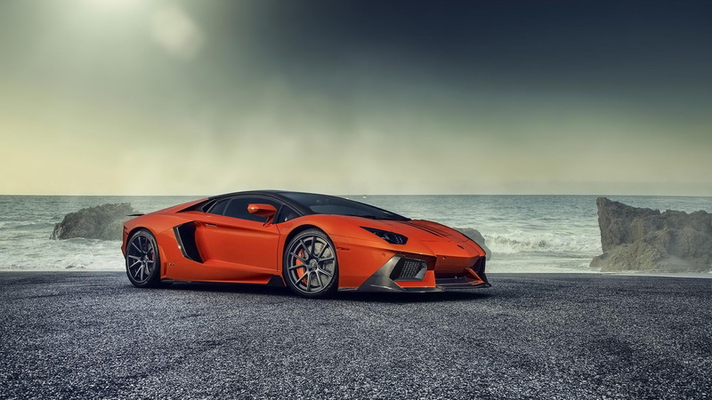 sports, landscape, sports cars, orange lamborghini, cars, lamborghini, 1080P, seaside, orange
