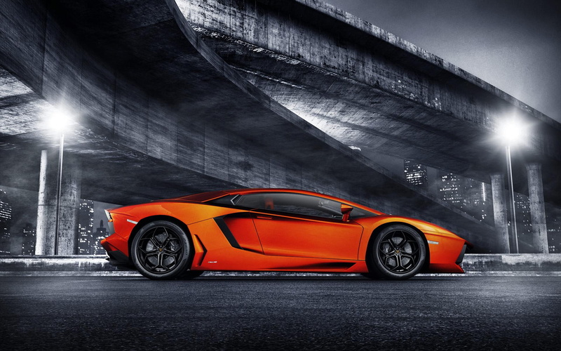 coupe, lamborghini, aventador, illustration, cars, orange, 1080P