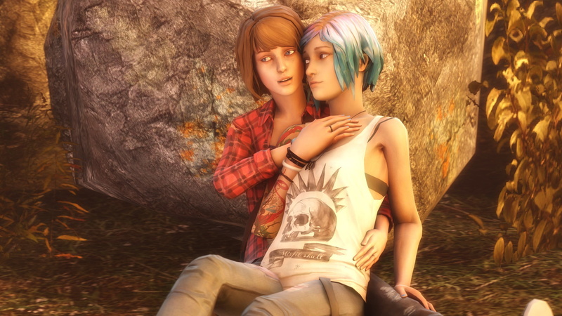 Max Caulfield, girls, sitting, love, people, 3D, females, white, lifestyles, hair, three quarter length, women, tank, childhood, outdoors, family, yuri
