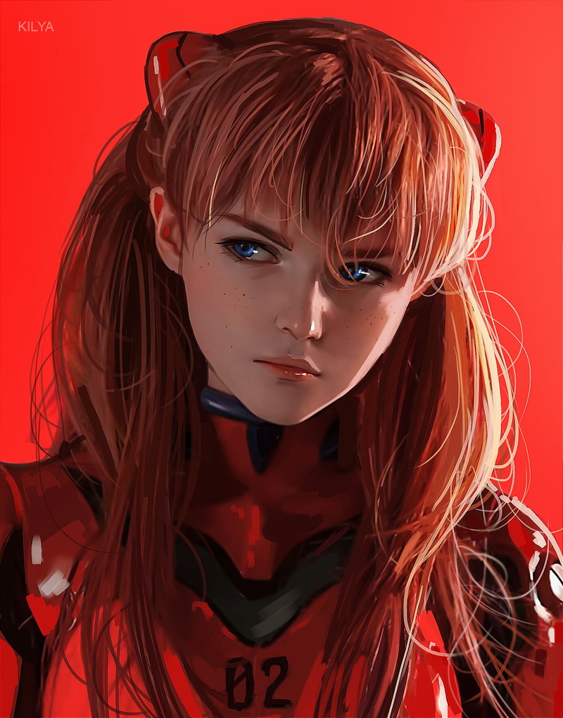 red background, realistic, looking away, Shirogane Sama, bangs, twintails, anime, Asuka Langley Soryu, Neon Genesis Evangelion, vertical, anime girls, 720P